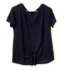 Tie front linen blend tee